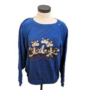 Vintage Miller Sweatshirt Drunk Cats XL "Are We Havin' Fun Yet?". Blue.